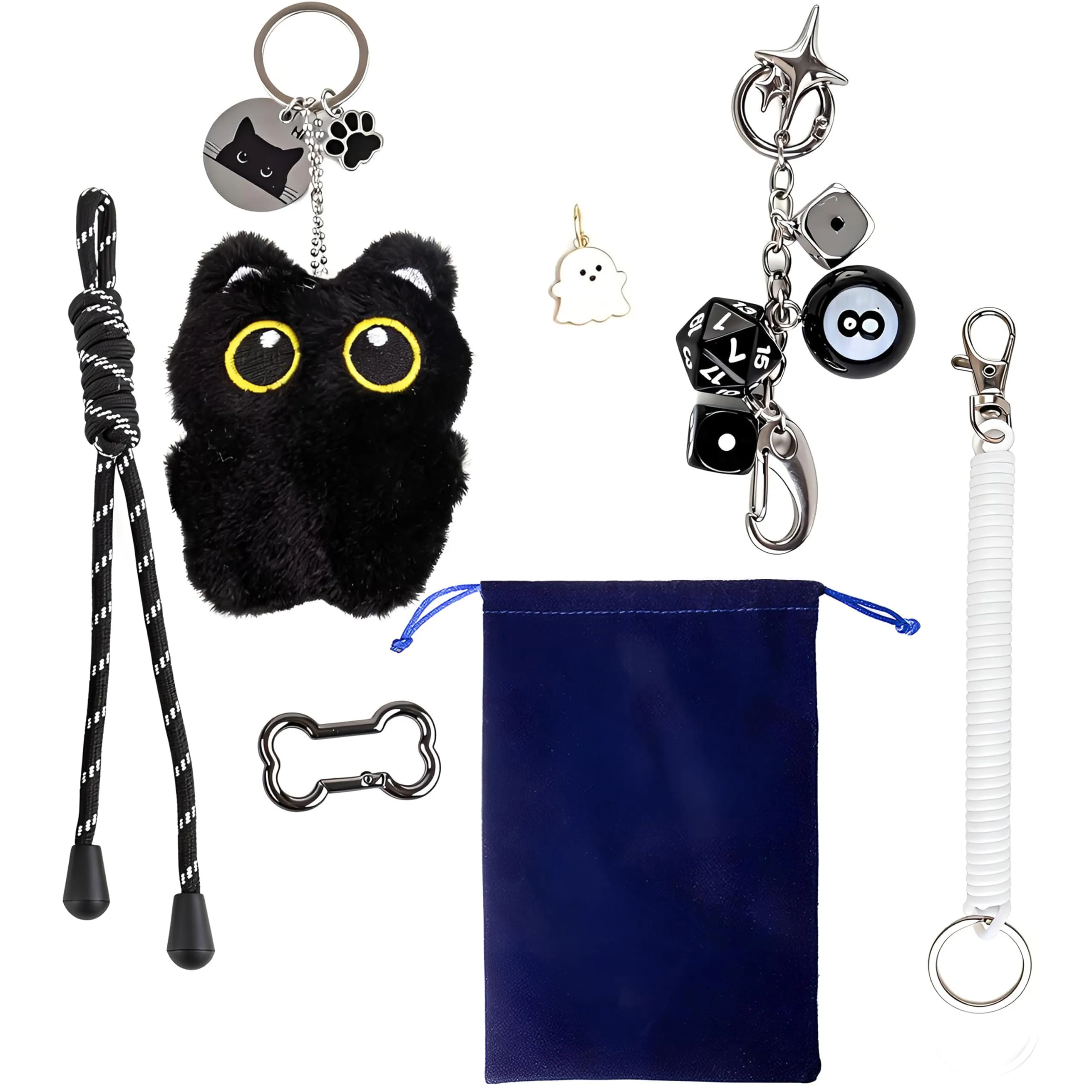 Georgie Porgy Portachiavi Borse Accessori per Donna Borsa Ciondolo Borsa Charm Zaino Scuola Borsa Sportiva Cute Keychain Regali per Ragazze (Gatto Dadi a 8 palle Hi) - immagine 2