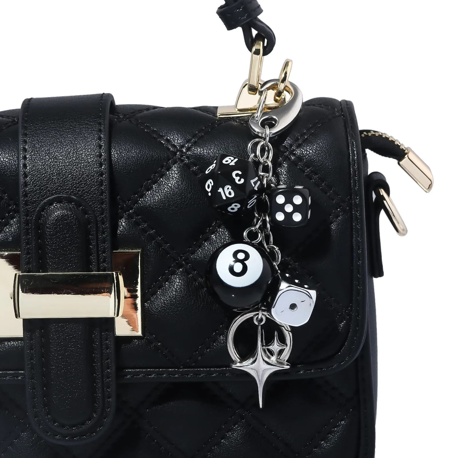 Georgie Porgy Portachiavi Borse Accessori per Donna Borsa Ciondolo Borsa Charm Zaino Scuola Borsa Sportiva Cute Keychain Regali per Ragazze (Gatto Dadi a 8 palle Hi) - immagine 4
