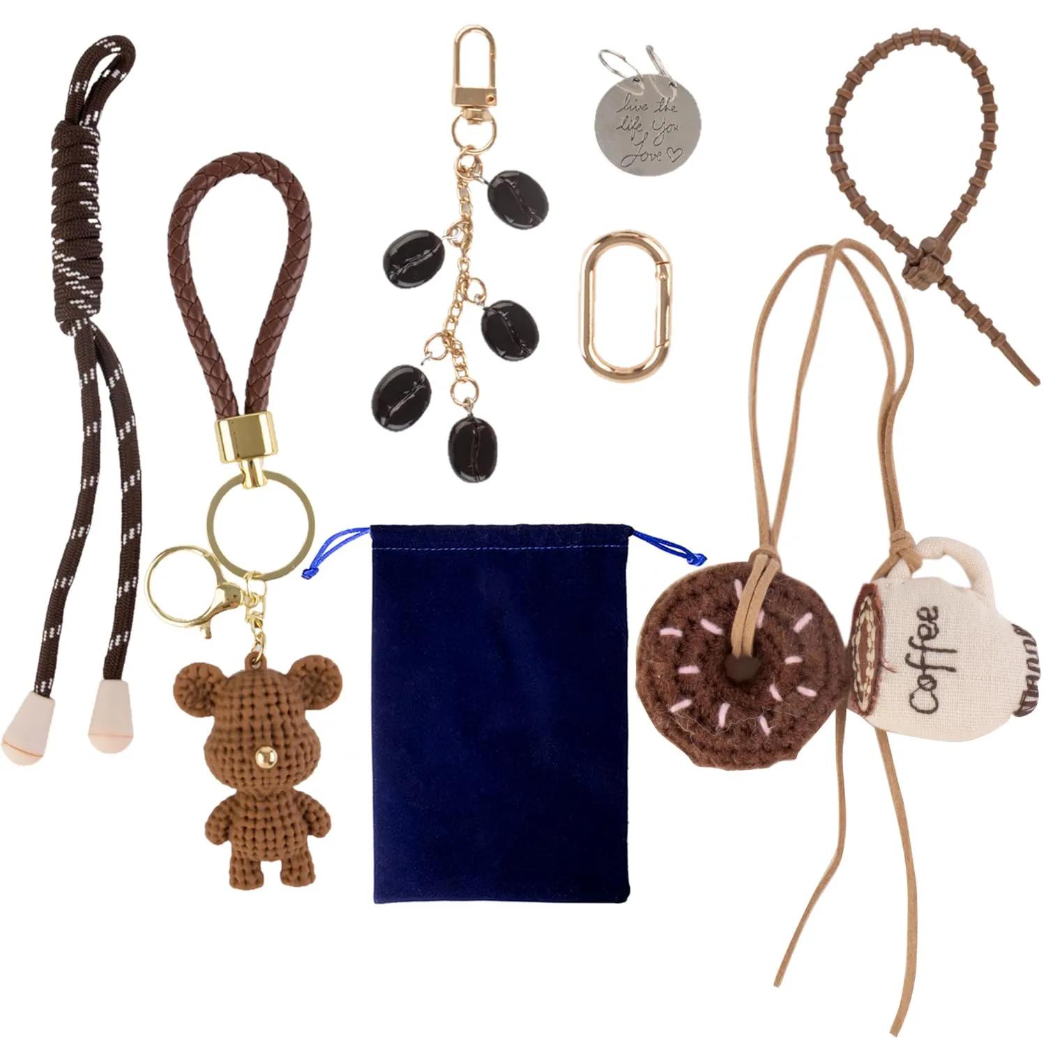 Georgie Porgy Portachiavi per borsa, accessorio per donna, ciondolo per borsa, zaino, borsa sportiva, carino, regalo per ragazze, orso caffè ciambelle, Nicht zutreffend - immagine 2