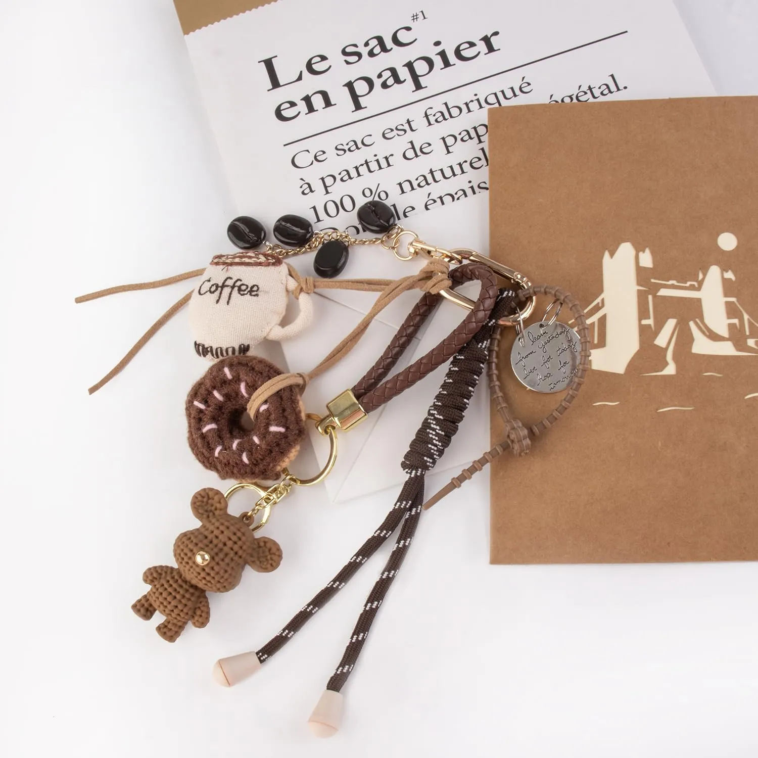 Georgie Porgy Portachiavi per borsa, accessorio per donna, ciondolo per borsa, zaino, borsa sportiva, carino, regalo per ragazze, orso caffè ciambelle, Nicht zutreffend - immagine 3