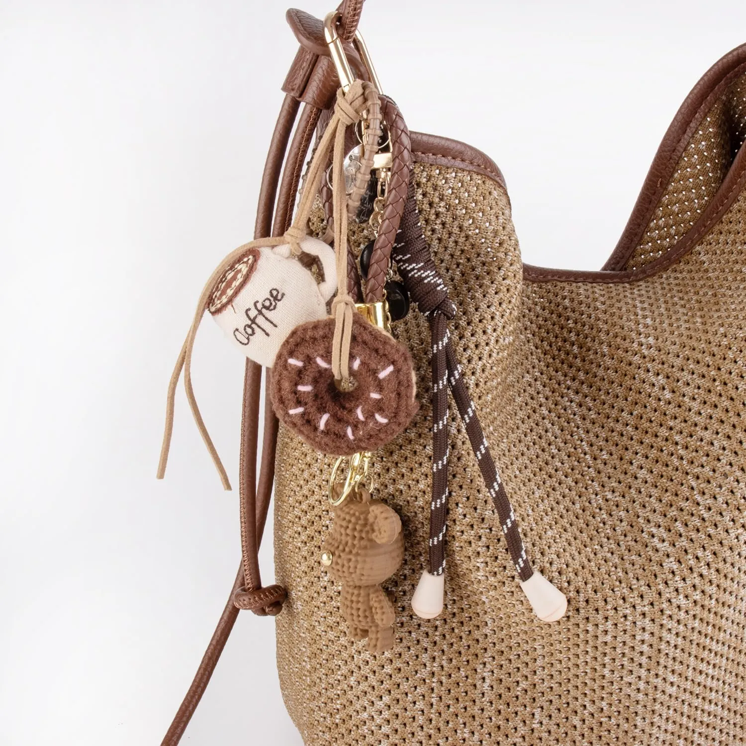 Georgie Porgy Portachiavi per borsa, accessorio per donna, ciondolo per borsa, zaino, borsa sportiva, carino, regalo per ragazze, orso caffè ciambelle, Nicht zutreffend - immagine 4