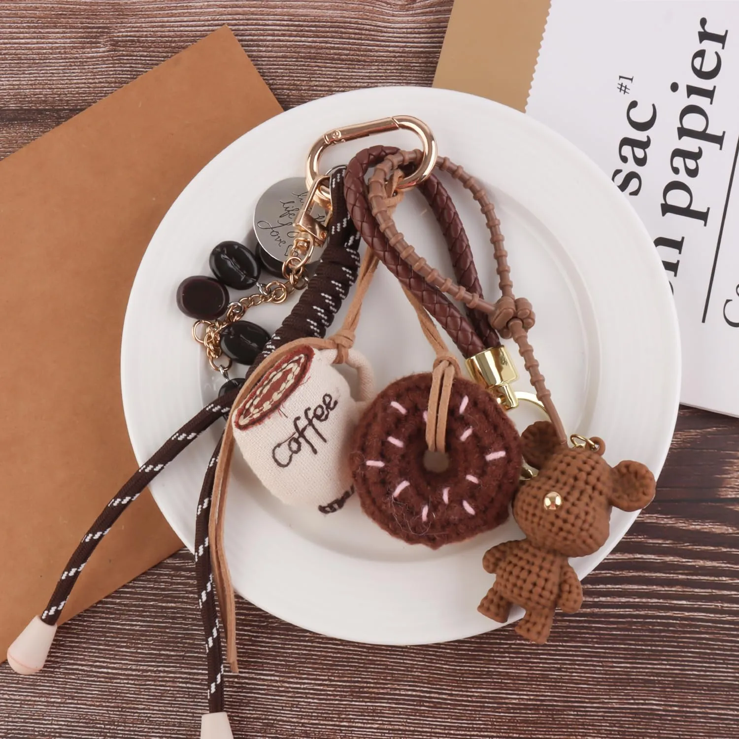 Georgie Porgy Portachiavi per borsa, accessorio per donna, ciondolo per borsa, zaino, borsa sportiva, carino, regalo per ragazze, orso caffè ciambelle, Nicht zutreffend - immagine 6