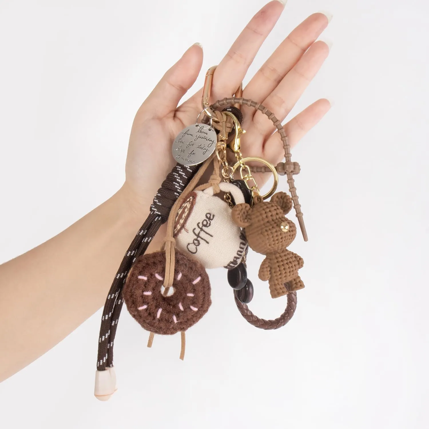 Georgie Porgy Portachiavi per borsa, accessorio per donna, ciondolo per borsa, zaino, borsa sportiva, carino, regalo per ragazze, orso caffè ciambelle, Nicht zutreffend - immagine 7