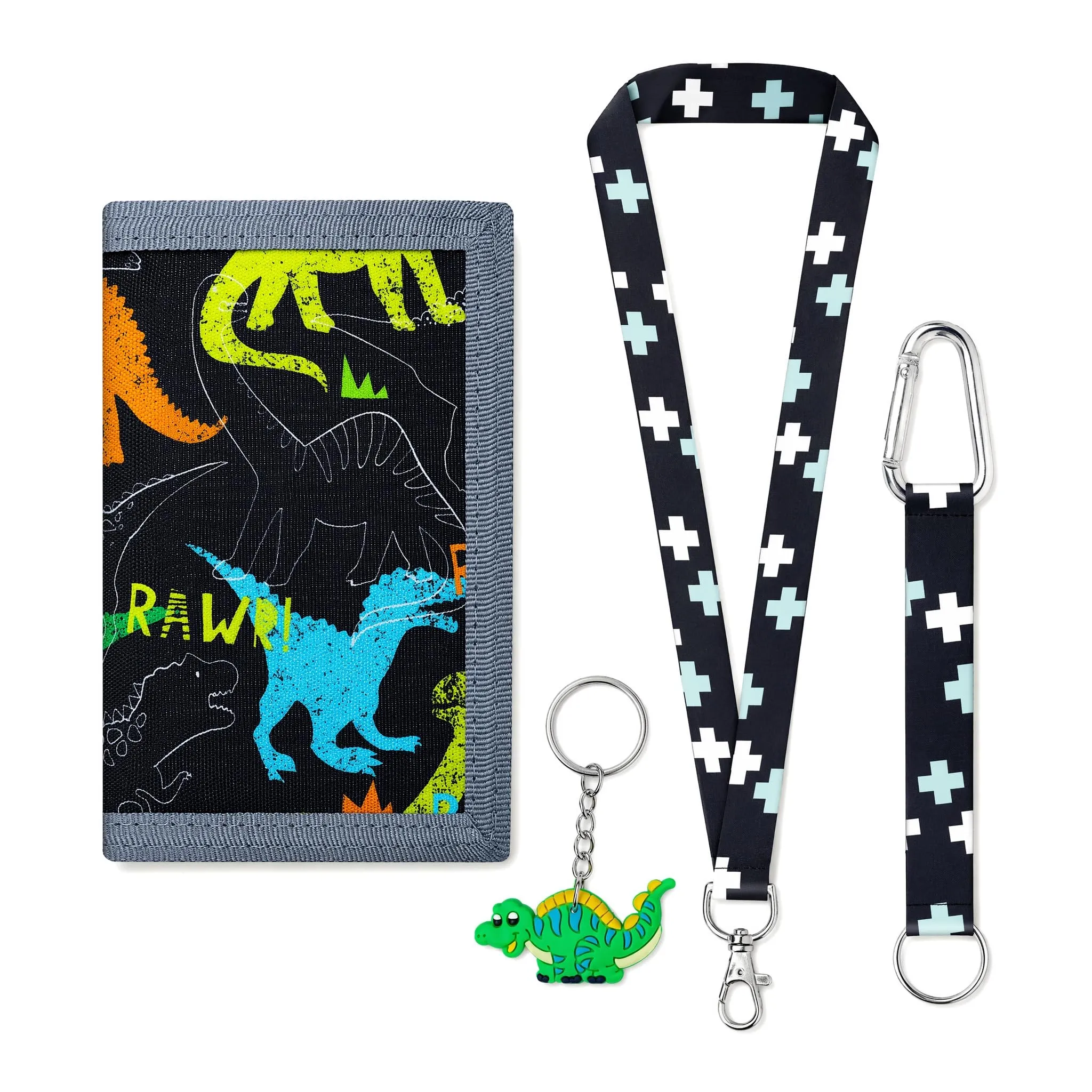 GADITIEK Portafoglio Bambino, Portafogli Bambini Trifold con Cordino, portafoglio ragazzo per Bambini di Età Compresa Tra 5 e 12 Anni Regalo di Natale di Compleanno (Razzo) (EX-Dinosaur) - immagine 1