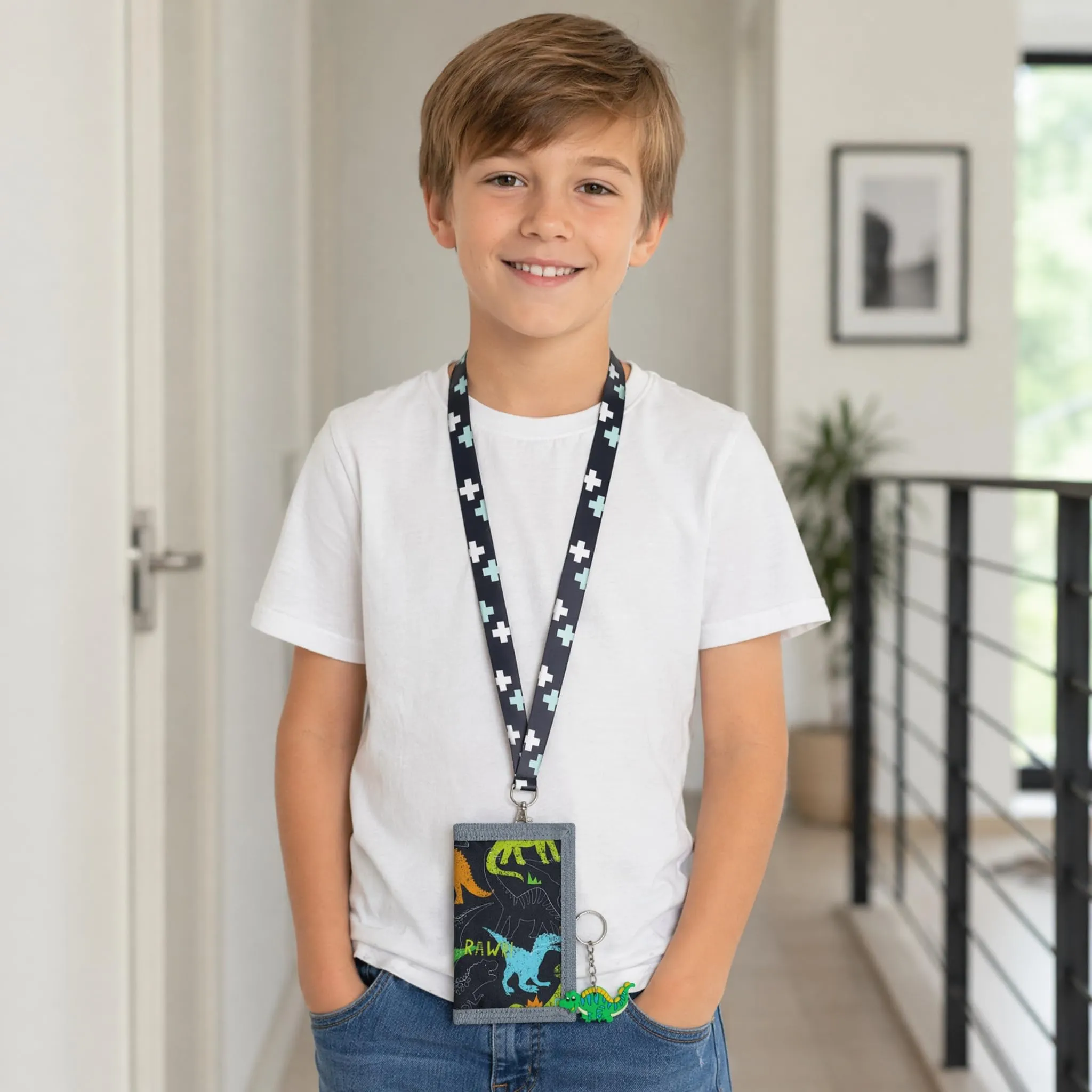 GADITIEK Portafoglio Bambino, Portafogli Bambini Trifold con Cordino, portafoglio ragazzo per Bambini di Età Compresa Tra 5 e 12 Anni Regalo di Natale di Compleanno (Razzo) (EX-Dinosaur) - immagine 3