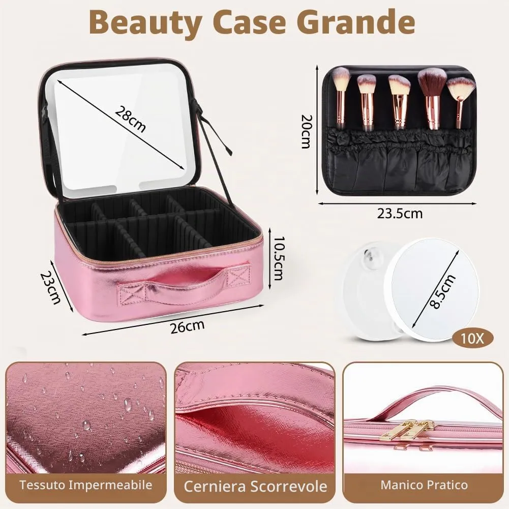 OSDUE Beauty Case da Viaggio Donna, con Specchio LED, Divisore, 23x26cm - immagine 2