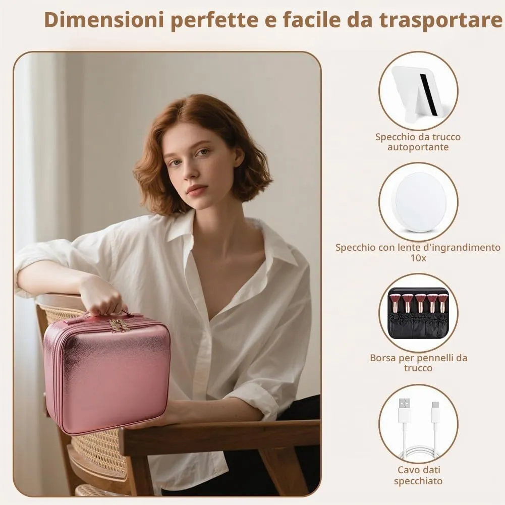 OSDUE Beauty Case da Viaggio Donna, con Specchio LED, Divisore, 23x26cm - immagine 6