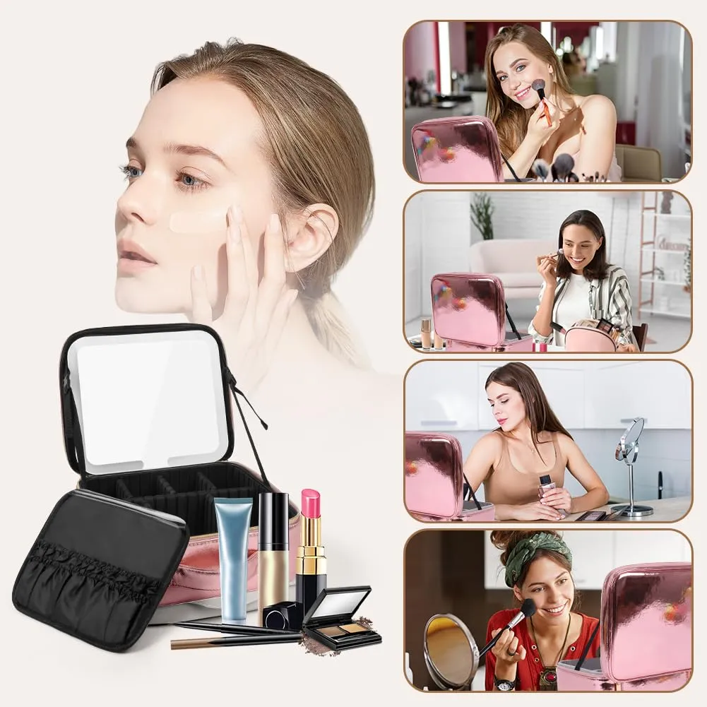 OSDUE Beauty Case da Viaggio Donna, con Specchio LED, Divisore, 23x26cm - immagine 7