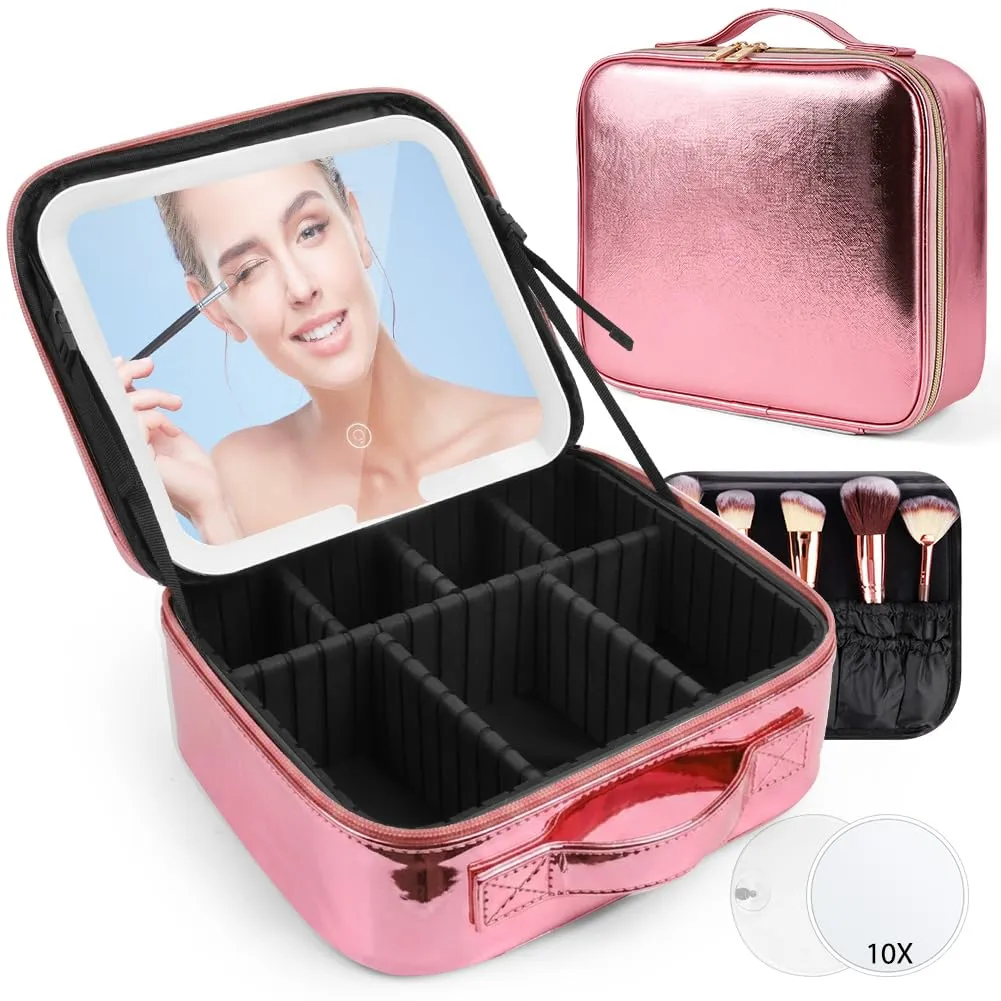 OSDUE Beauty Case da Viaggio Donna, con Specchio LED, Divisore, 23x26cm - immagine 8