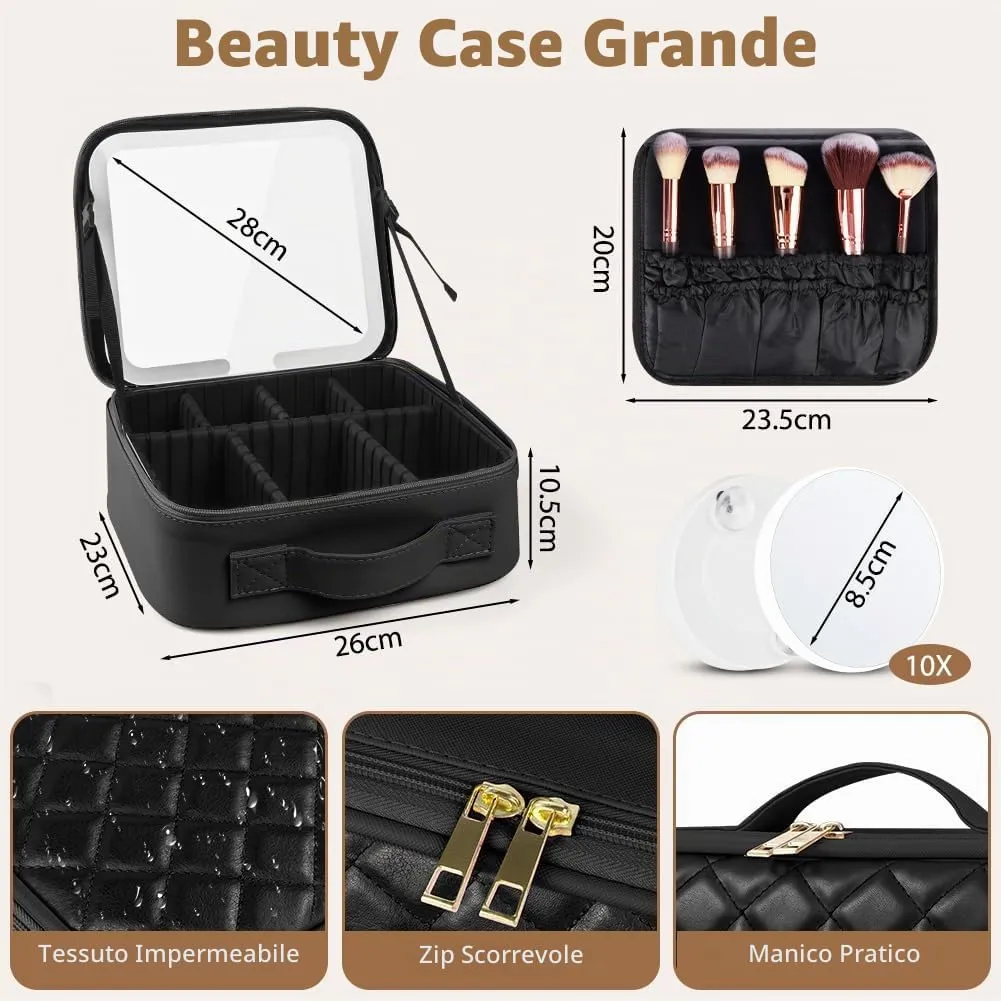 OSDUE Beauty Case da Viaggio Donna, con Specchio LED, Divisore, 23x26cm - immagine 2