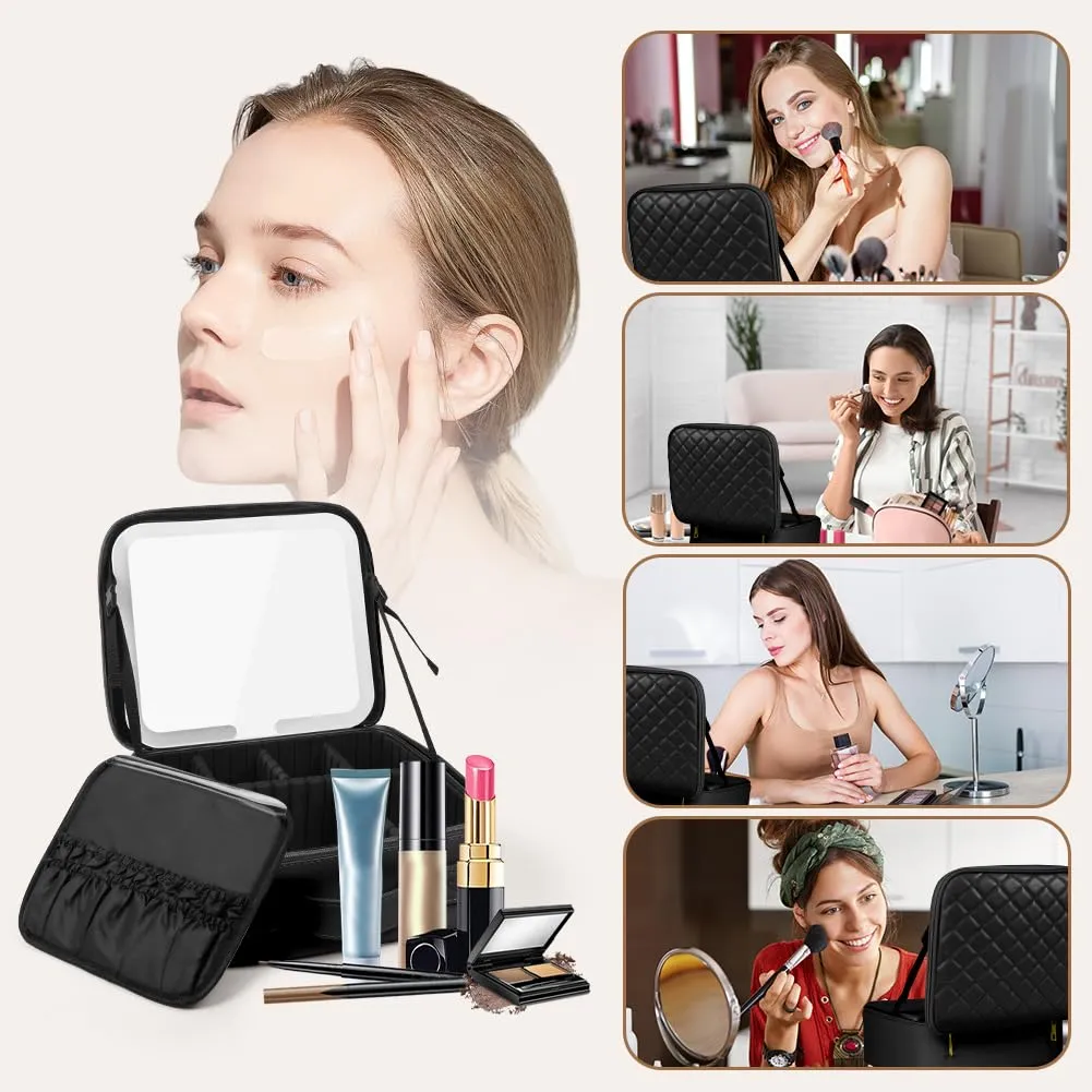 OSDUE Beauty Case da Viaggio Donna, con Specchio LED, Divisore, 23x26cm - immagine 7