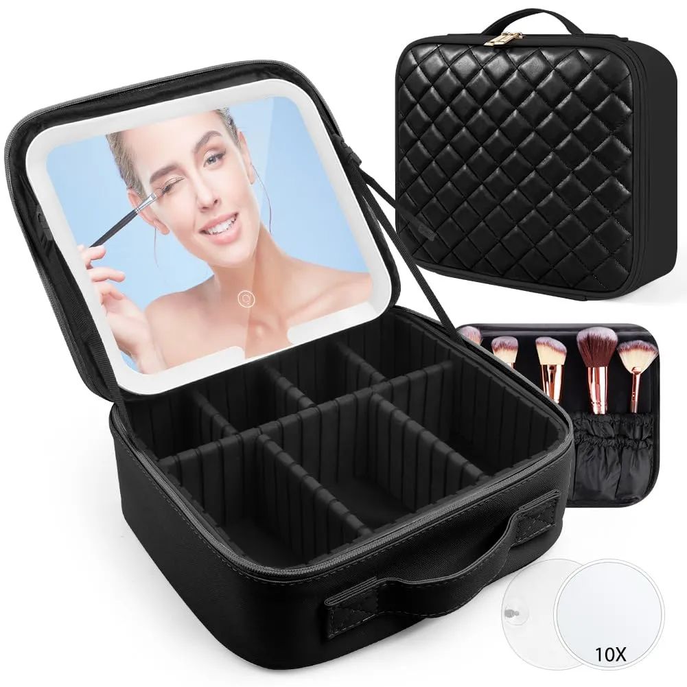 OSDUE Beauty Case da Viaggio Donna, con Specchio LED, Divisore, 23x26cm - immagine 8
