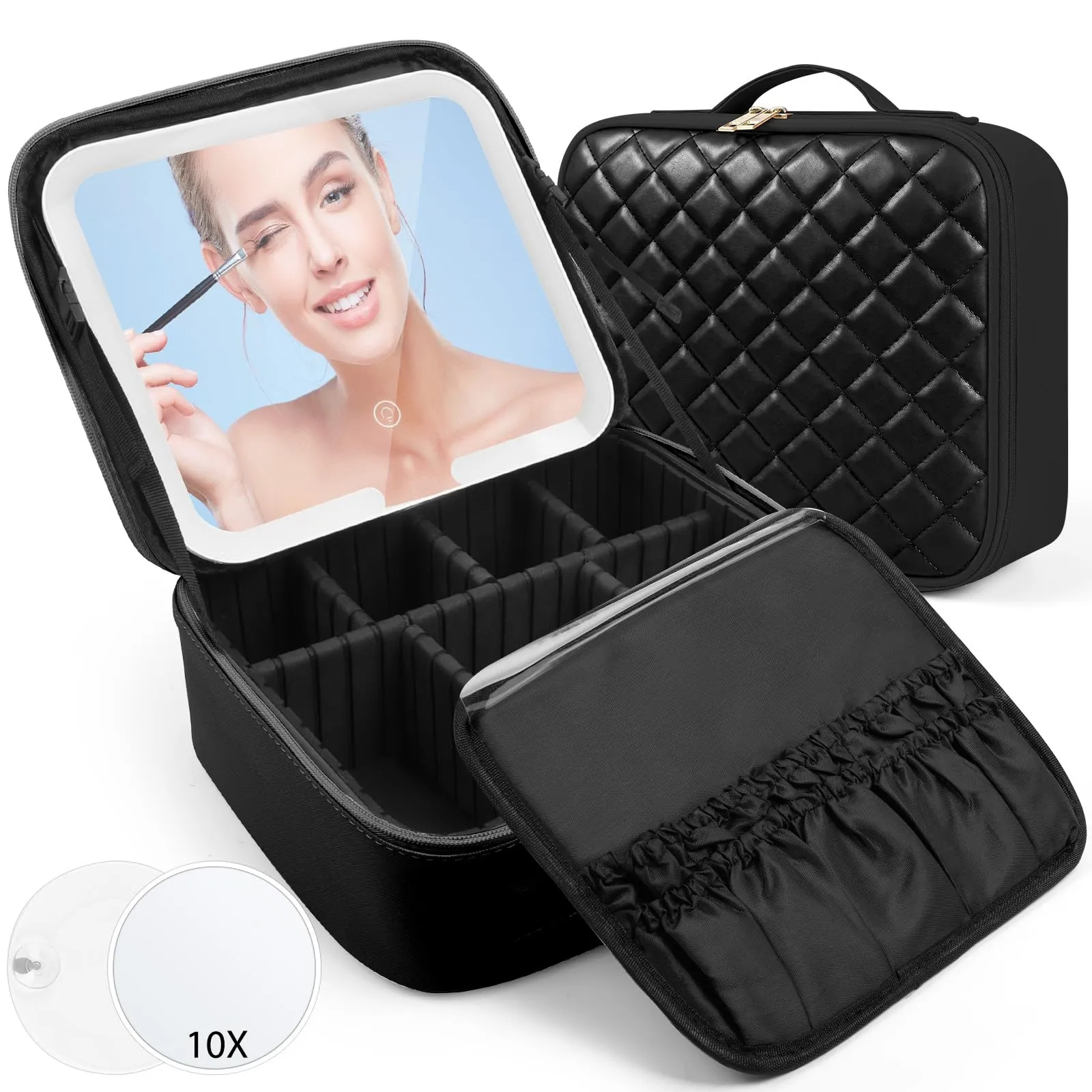 OSDUE Beauty Case da Viaggio Donna, con Specchio LED, Divisore, 23x26cm - immagine 9