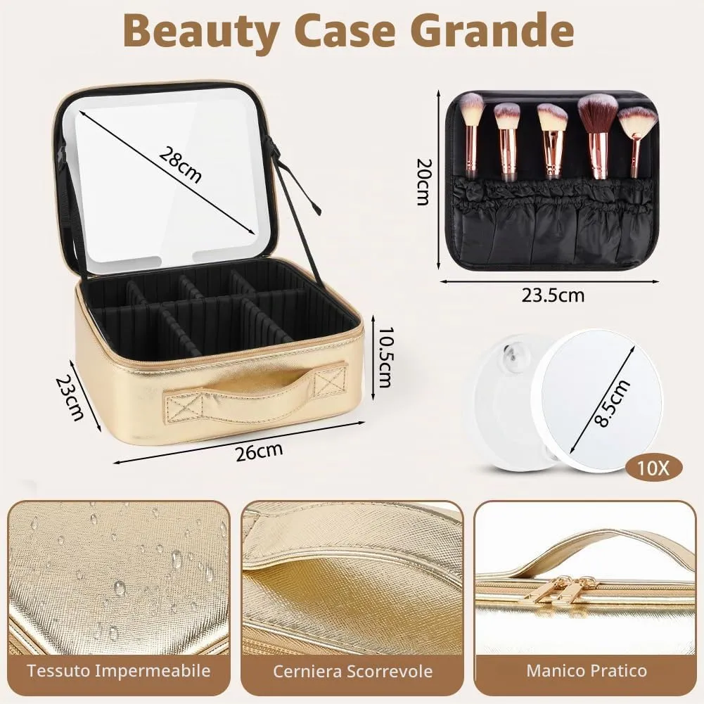 OSDUE Beauty Case da Viaggio Donna, con Specchio LED, Divisore, 23x26cm - immagine 2