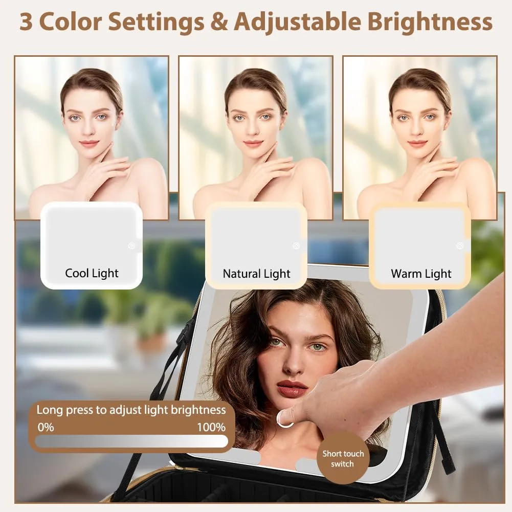 OSDUE Beauty Case da Viaggio Donna, con Specchio LED, Divisore, 23x26cm - immagine 3