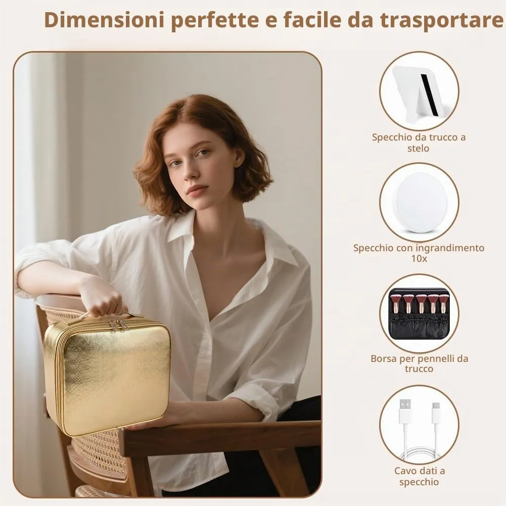 OSDUE Beauty Case da Viaggio Donna, con Specchio LED, Divisore, 23x26cm - immagine 6