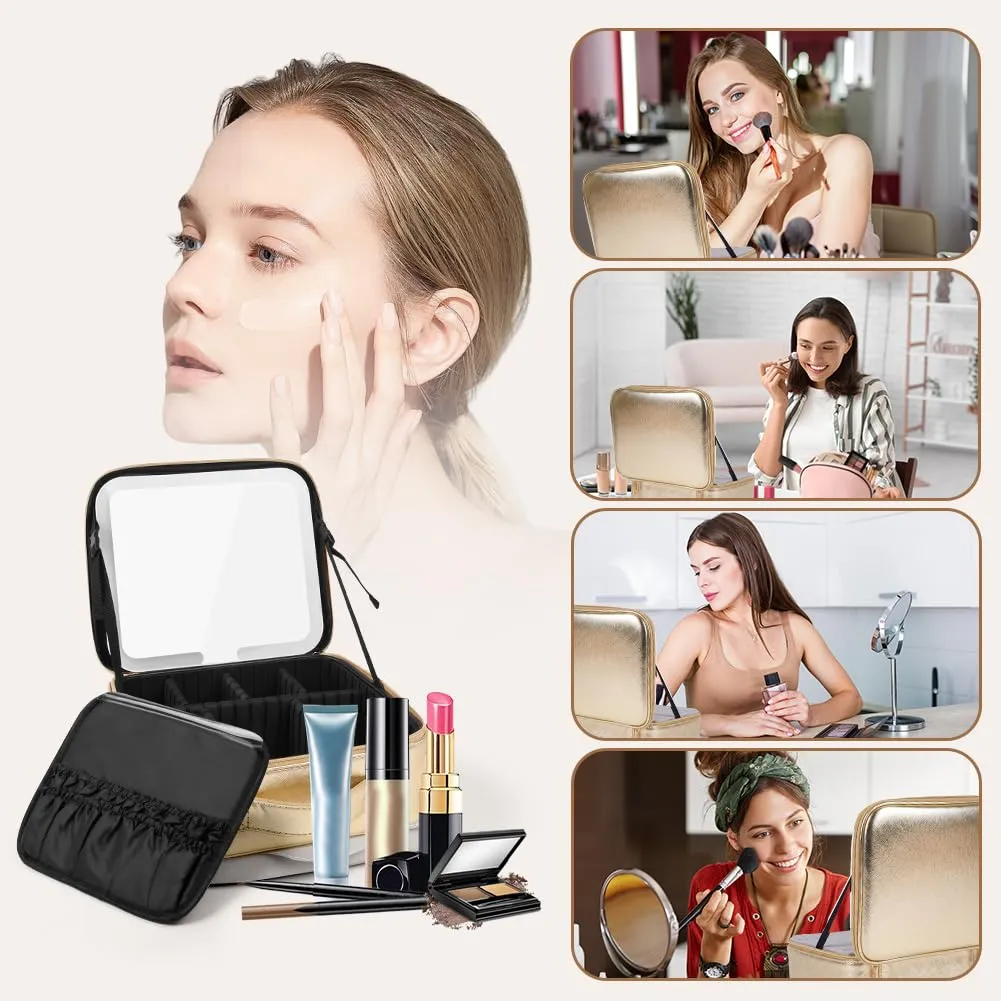 OSDUE Beauty Case da Viaggio Donna, con Specchio LED, Divisore, 23x26cm - immagine 7