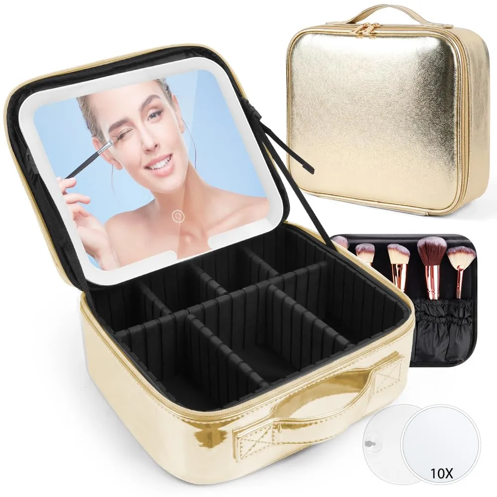 OSDUE Beauty Case da Viaggio Donna, con Specchio LED, Divisore, 23x26cm - immagine 8