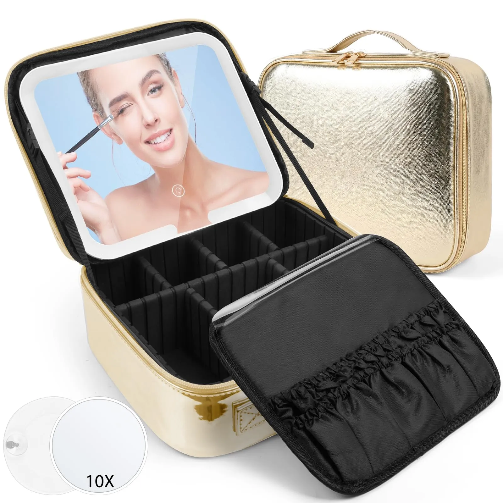 OSDUE Beauty Case da Viaggio Donna, con Specchio LED, Divisore, 23x26cm - immagine 9