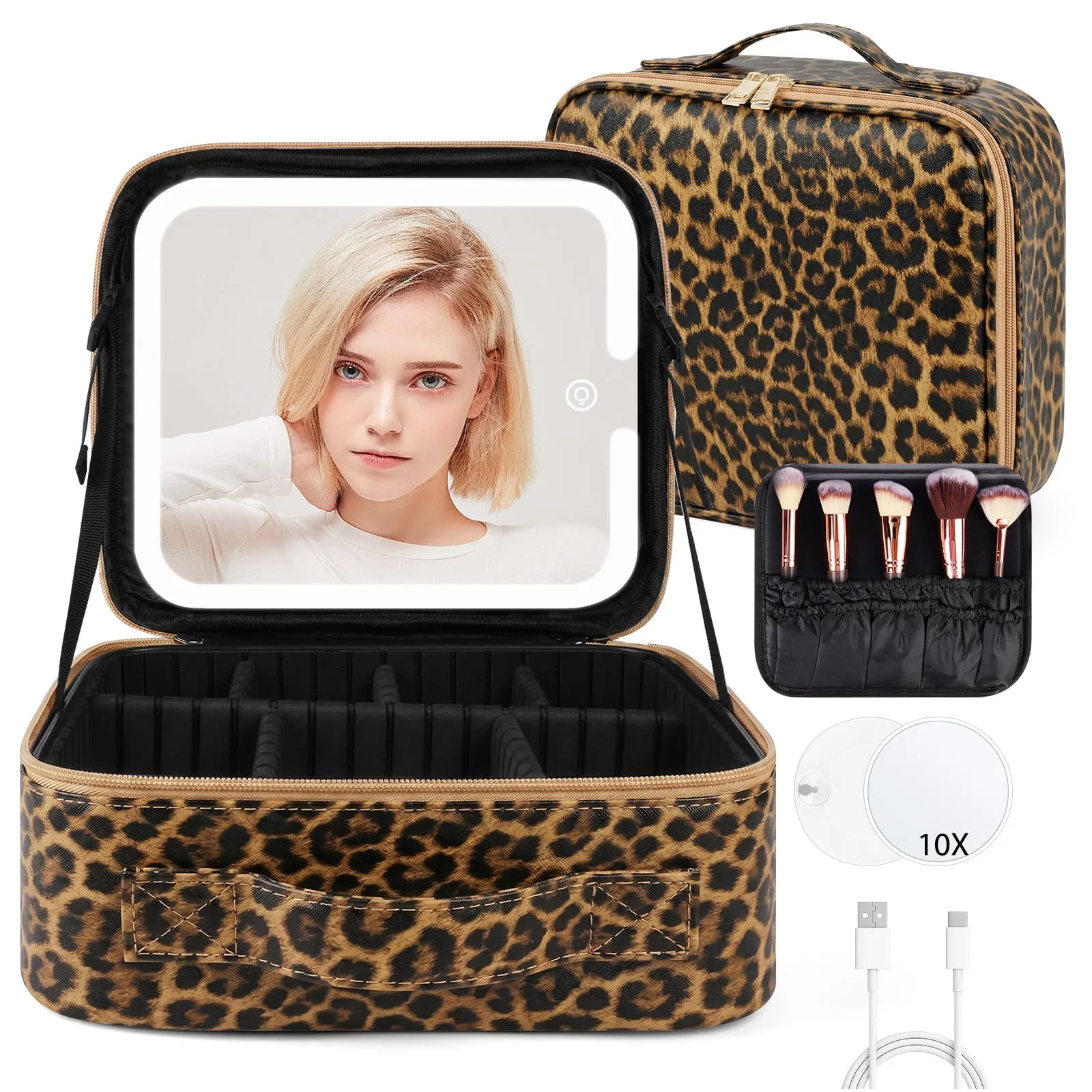OSDUE Beauty Case da Viaggio Donna, con Specchio LED, Divisore, 23x26cm - immagine 1