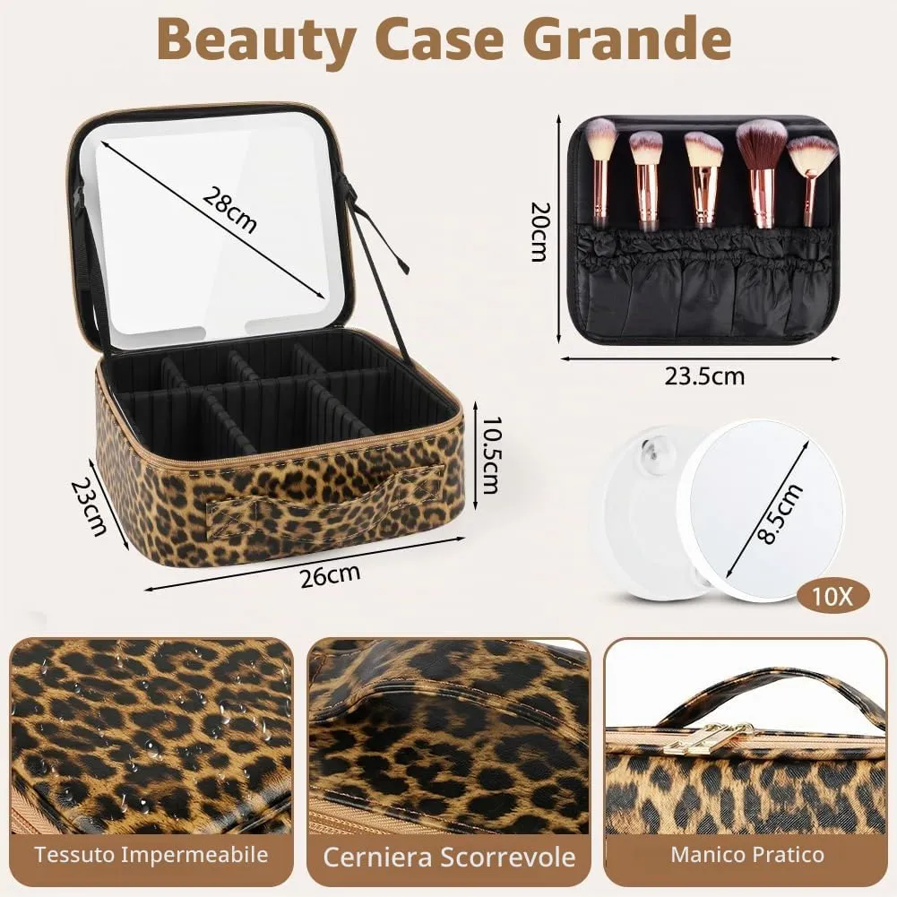 OSDUE Beauty Case da Viaggio Donna, con Specchio LED, Divisore, 23x26cm - immagine 2