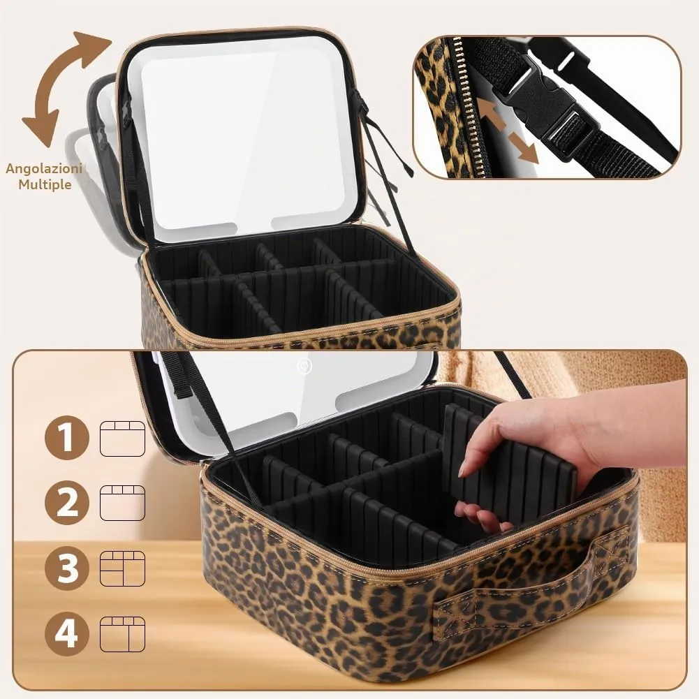 OSDUE Beauty Case da Viaggio Donna, con Specchio LED, Divisore, 23x26cm - immagine 4