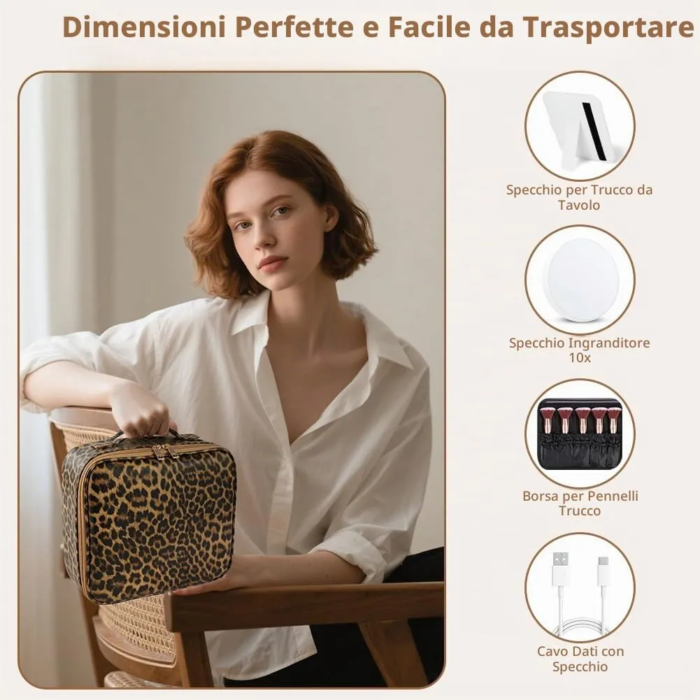 OSDUE Beauty Case da Viaggio Donna, con Specchio LED, Divisore, 23x26cm - immagine 6