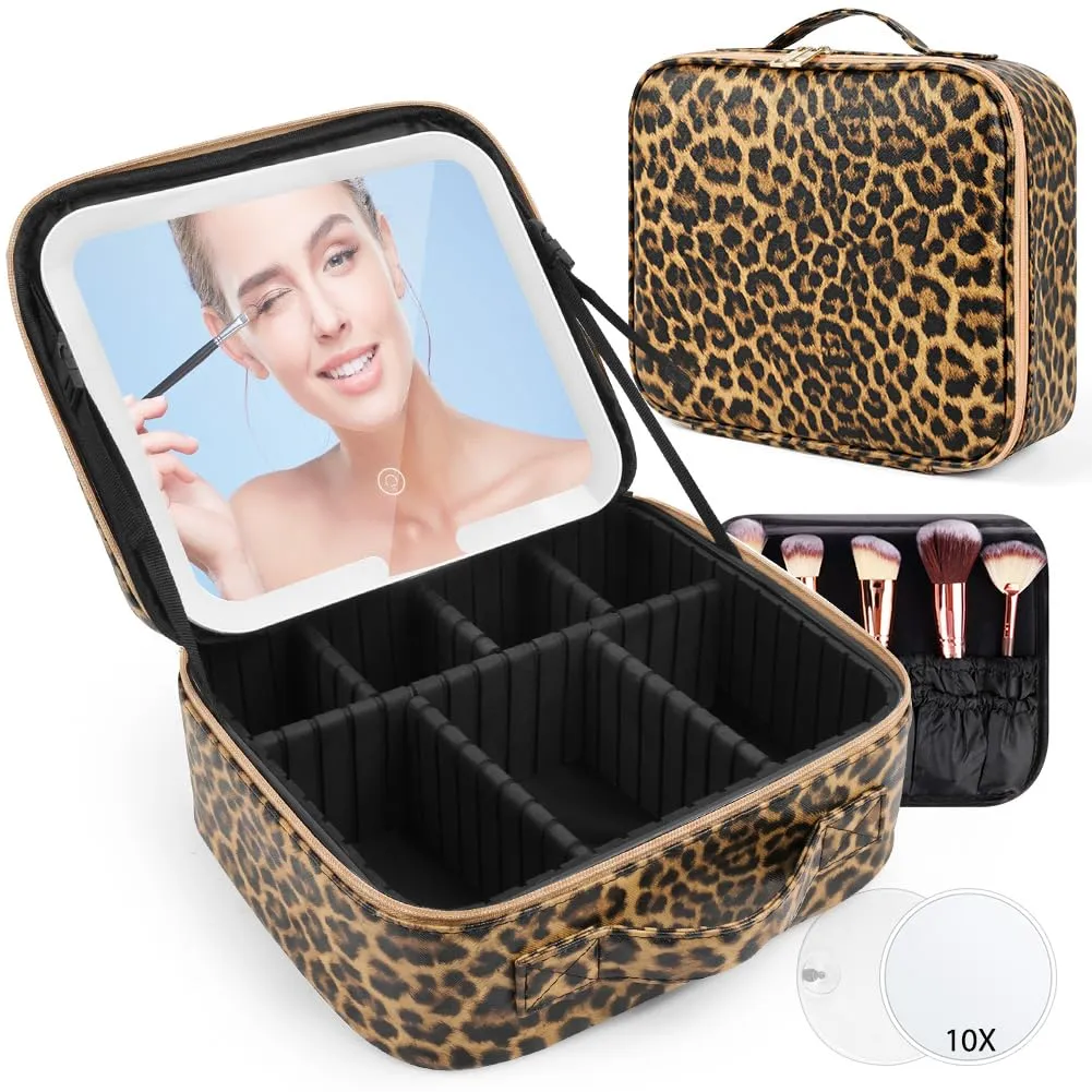OSDUE Beauty Case da Viaggio Donna, con Specchio LED, Divisore, 23x26cm - immagine 8