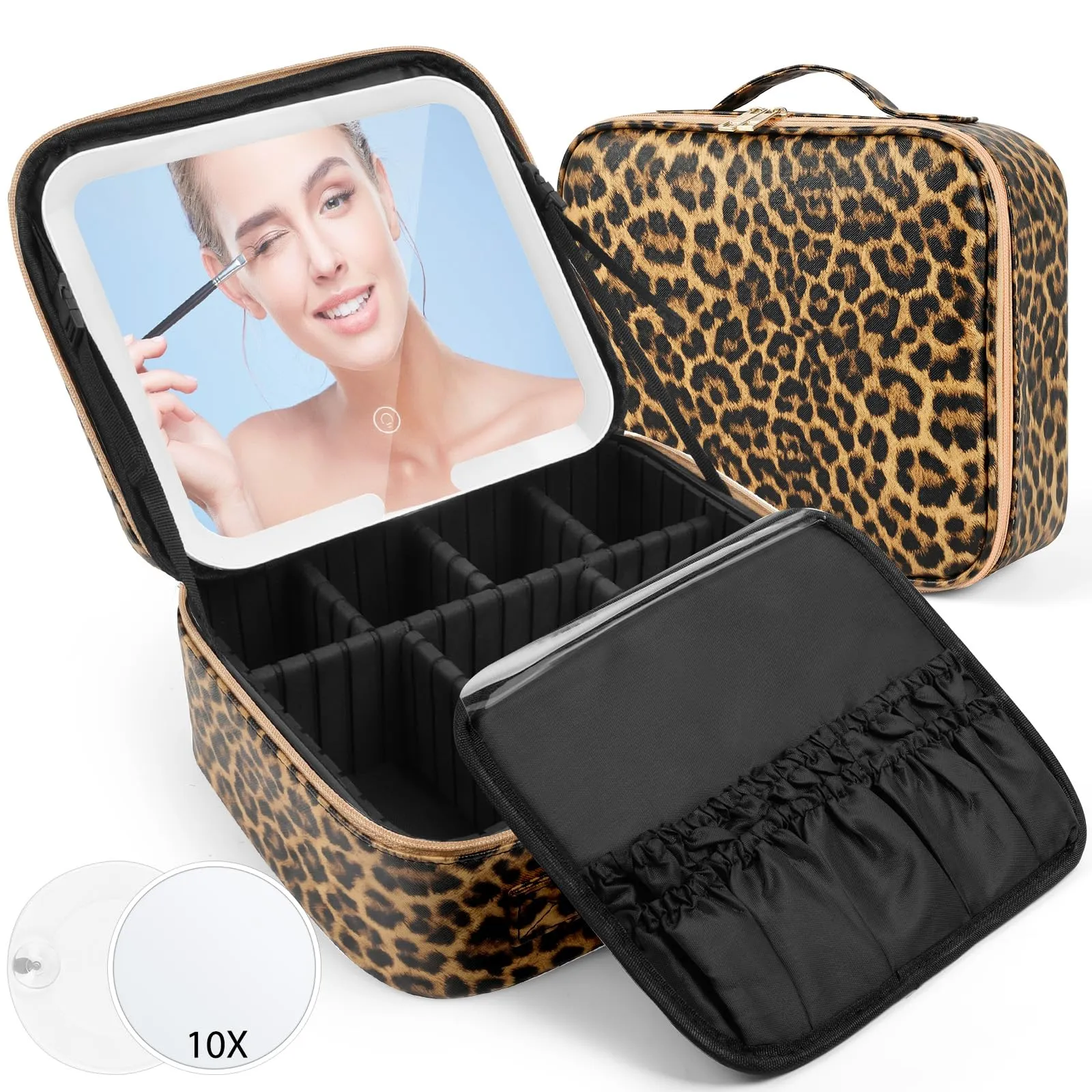OSDUE Beauty Case da Viaggio Donna, con Specchio LED, Divisore, 23x26cm - immagine 9