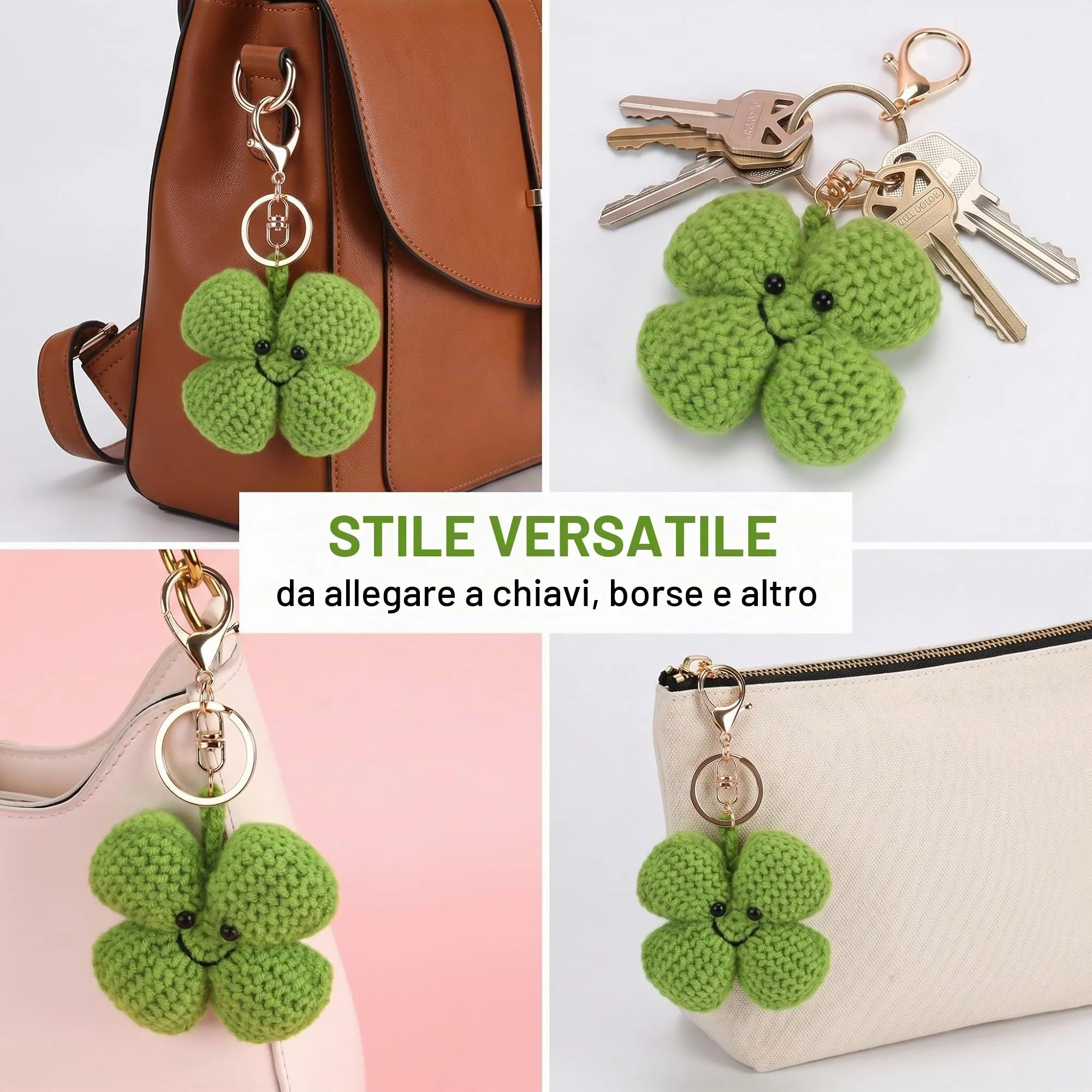 HIPTS Portachiavi Quadrifoglio Portafortuna per Donna con Sacchetto in Velluto, Idea Regalo Portafortuna per Chiavi Auto, Macchina e Casa, Ciondolo Elegante e Resistente in Metallo - immagine 3