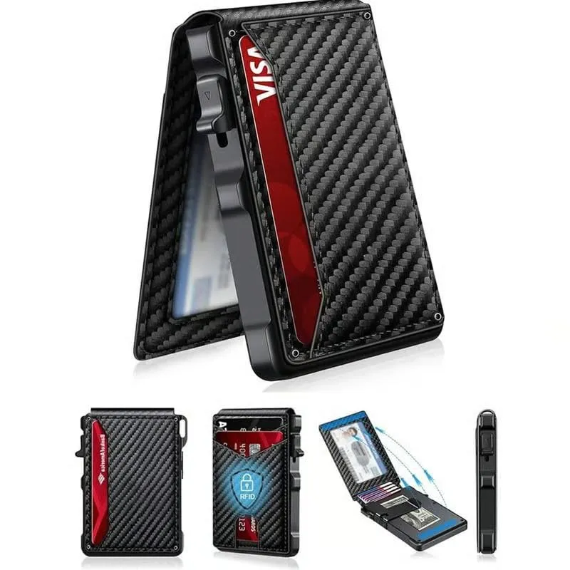 CARDPOP Portafoglio Uomo Slim con RFID, Portacarte Uomo con Espulsione Automatica, Porta Carte di Credito Uomo e Porta Tessere Uomo, Portafoglio Uomo Piccolo in Alluminio e PU, Fino a 14 Carte - immagine 2
