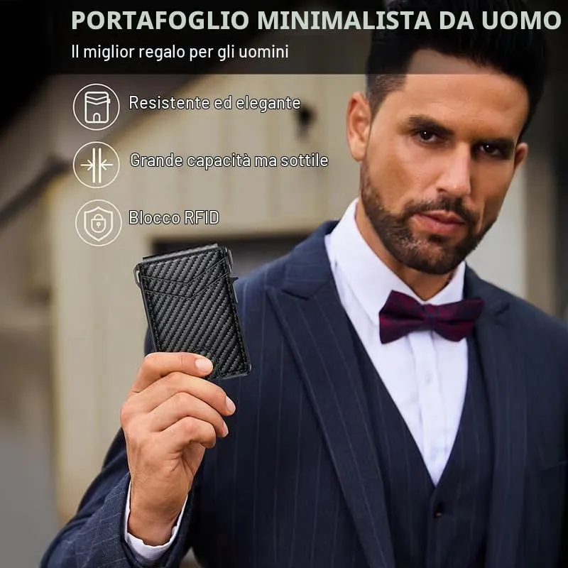 CARDPOP Portafoglio Uomo Slim con RFID, Portacarte Uomo con Espulsione Automatica, Porta Carte di Credito Uomo e Porta Tessere Uomo, Portafoglio Uomo Piccolo in Alluminio e PU, Fino a 14 Carte - immagine 3