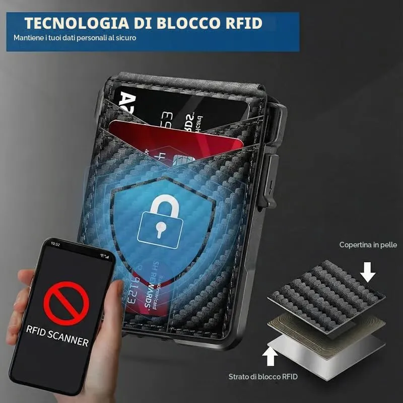 CARDPOP Portafoglio Uomo Slim con RFID, Portacarte Uomo con Espulsione Automatica, Porta Carte di Credito Uomo e Porta Tessere Uomo, Portafoglio Uomo Piccolo in Alluminio e PU, Fino a 14 Carte - immagine 5