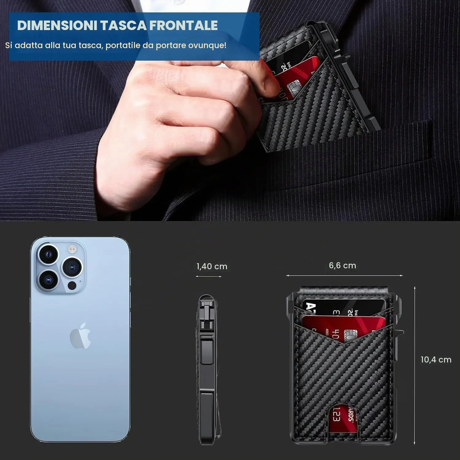 CARDPOP Portafoglio Uomo Slim con RFID, Portacarte Uomo con Espulsione Automatica, Porta Carte di Credito Uomo e Porta Tessere Uomo, Portafoglio Uomo Piccolo in Alluminio e PU, Fino a 14 Carte - immagine 6