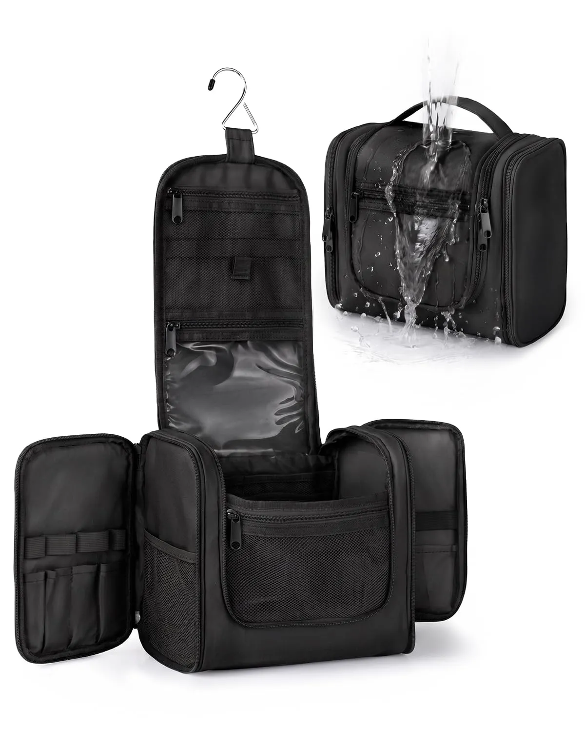 Beauty Case da Viaggio per Donna da Appendere - Borsa da Toilette e Trousse Uomo Organizer Portatile per Cosmetici e Prodotti da Bagno - Adatto per i viaggi e la palestra Nero,Grande - immagine 1