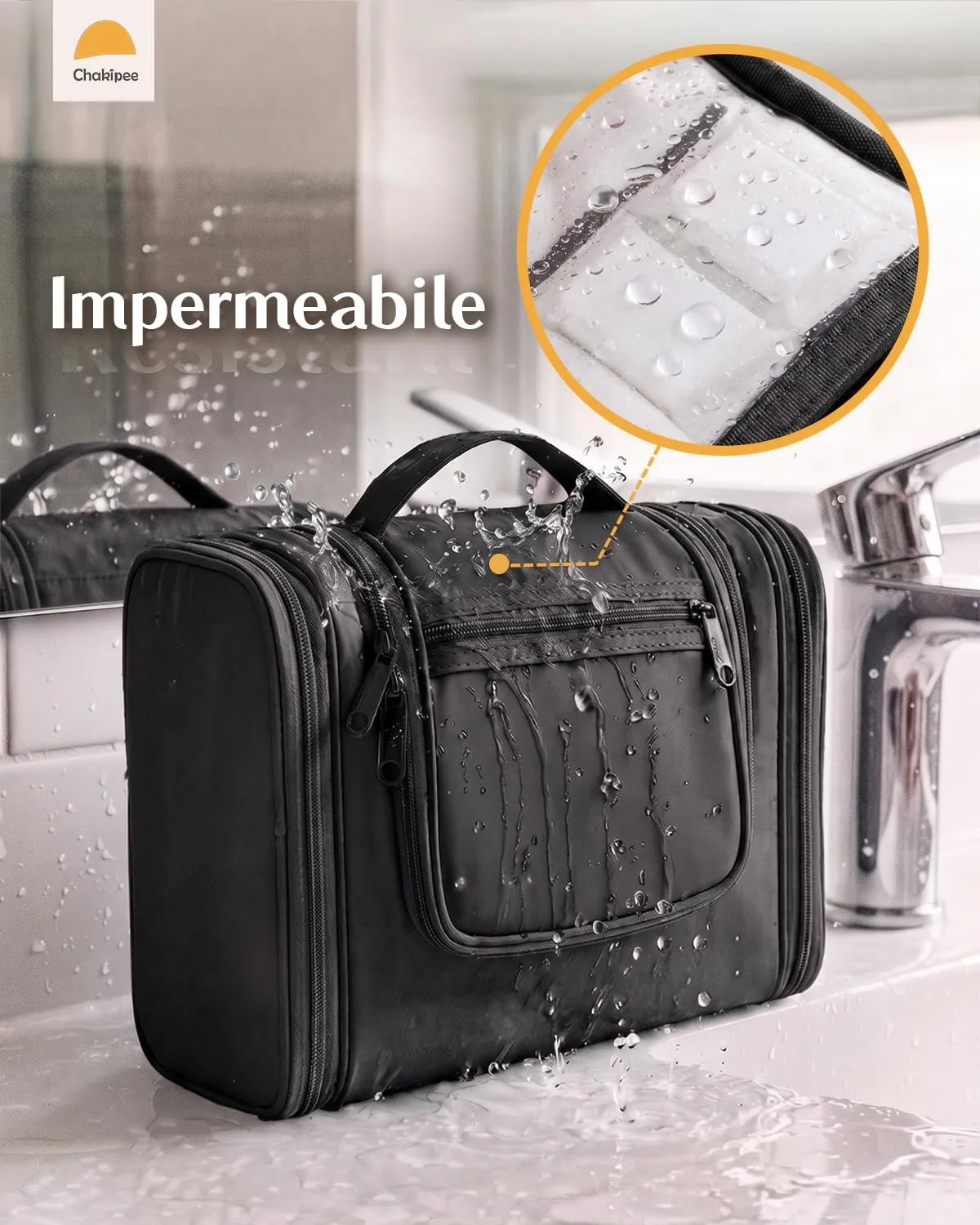 Beauty Case da Viaggio per Donna da Appendere - Borsa da Toilette e Trousse Uomo Organizer Portatile per Cosmetici e Prodotti da Bagno - Adatto per i viaggi e la palestra Nero,Grande - immagine 6