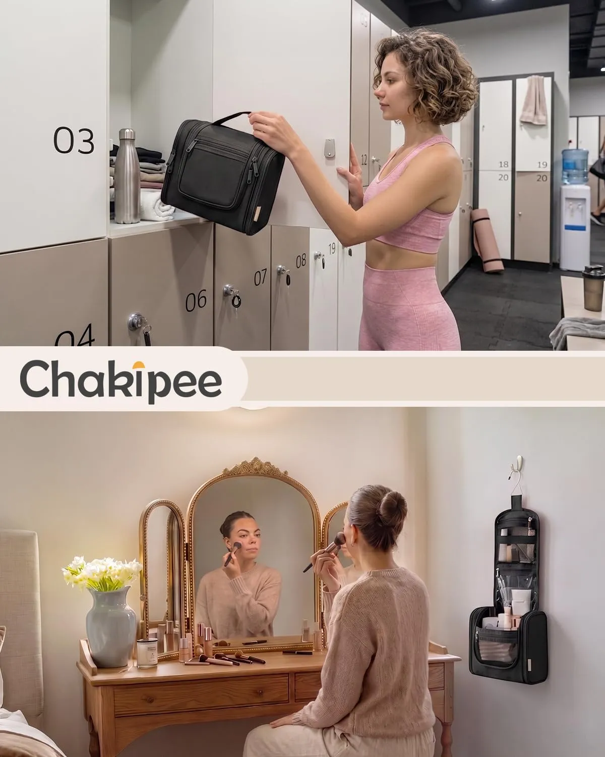 Beauty Case da Viaggio per Donna da Appendere - Borsa da Toilette e Trousse Uomo Organizer Portatile per Cosmetici e Prodotti da Bagno - Adatto per i viaggi e la palestra Nero,Grande - immagine 9