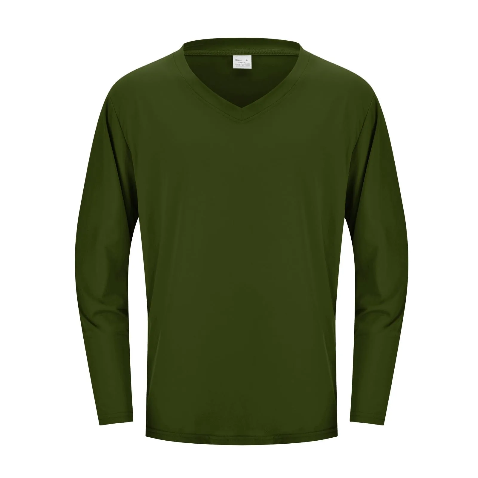 Duohropke Maglietta a maniche lunghe da uomo con profondo scollo a V, a maniche lunghe, slim fit, sexy, oversize, con scollo a V, maglietta da corsa, maglietta sportiva sottile, 01 verde militare 2 - immagine 5