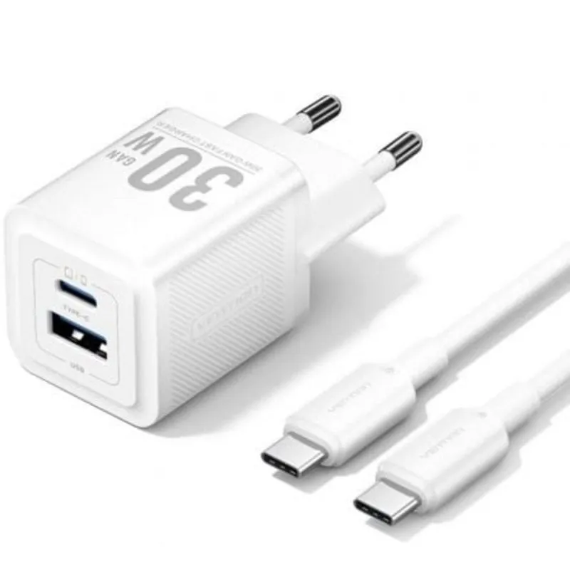Caricatore Da Parete Vention TZ-FEQW0-EU-01 2 Porte USB C+A 30W Con Cavo USB-CCaricatore Da Parete Vention TZ-FEQW0-EU-01 2 Porte USB C+A 30W Con Cavo USB-C - immagine 1