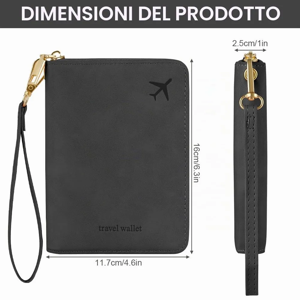 AOOSU Porta Passaporto con Blocco RFID Portafoglio da Viaggio Nero - immagine 2