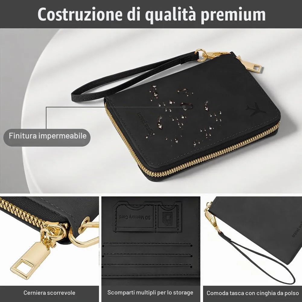 AOOSU Porta Passaporto con Blocco RFID Portafoglio da Viaggio Nero - immagine 3