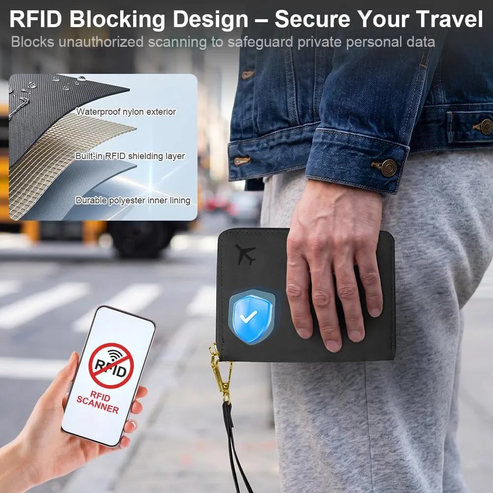 AOOSU Porta Passaporto con Blocco RFID Portafoglio da Viaggio Nero - immagine 4