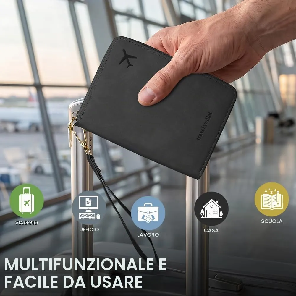 AOOSU Porta Passaporto con Blocco RFID Portafoglio da Viaggio Nero - immagine 6