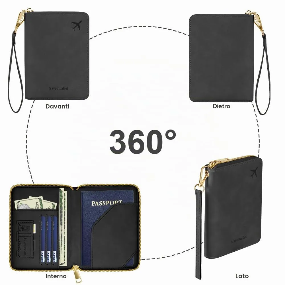 AOOSU Porta Passaporto con Blocco RFID Portafoglio da Viaggio Nero - immagine 7