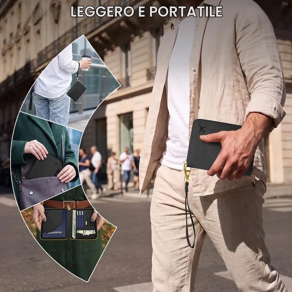AOOSU Porta Passaporto con Blocco RFID Portafoglio da Viaggio Nero - immagine 8