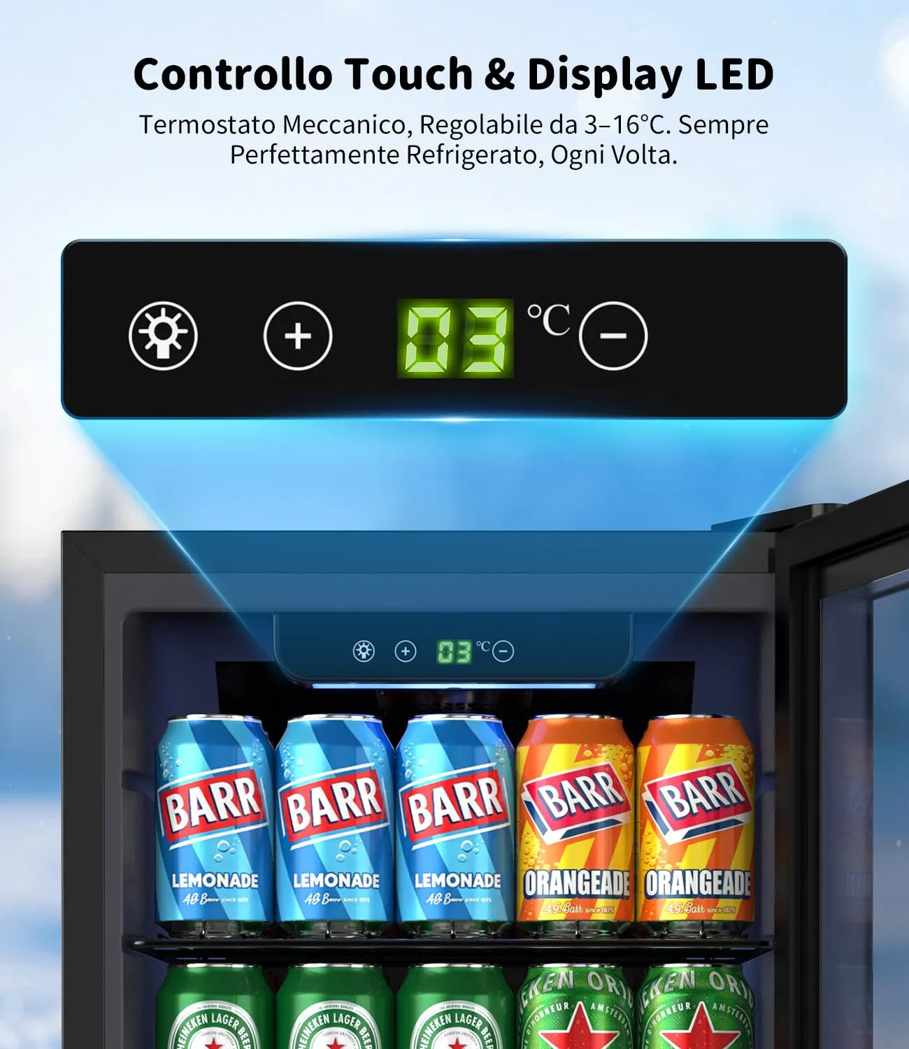 WIE Mini Frigo 68L per 90 Lattine o 24 Bottiglie di Vino, Frigorifero Piccolo con Porta in Vetro, Temperatura Regolabile 3-16°C, Porta Reversibile, Silenzioso ＜43dB per Casa, Ufficio, Bar, Bevande - immagine 6