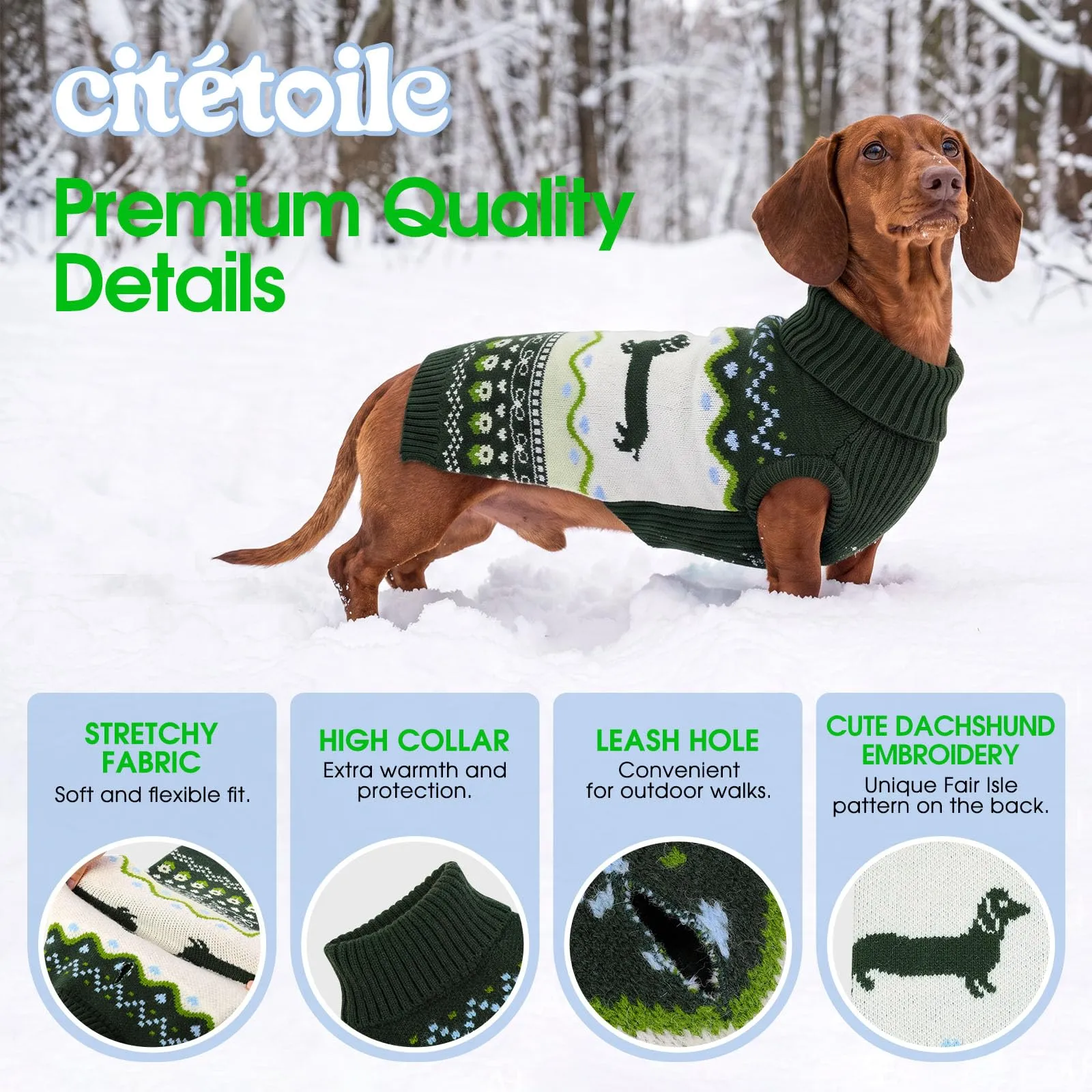 CITÉTOILE Maglione Cane Natale Colle Alto per Bassotto Verde XL - immagine 2