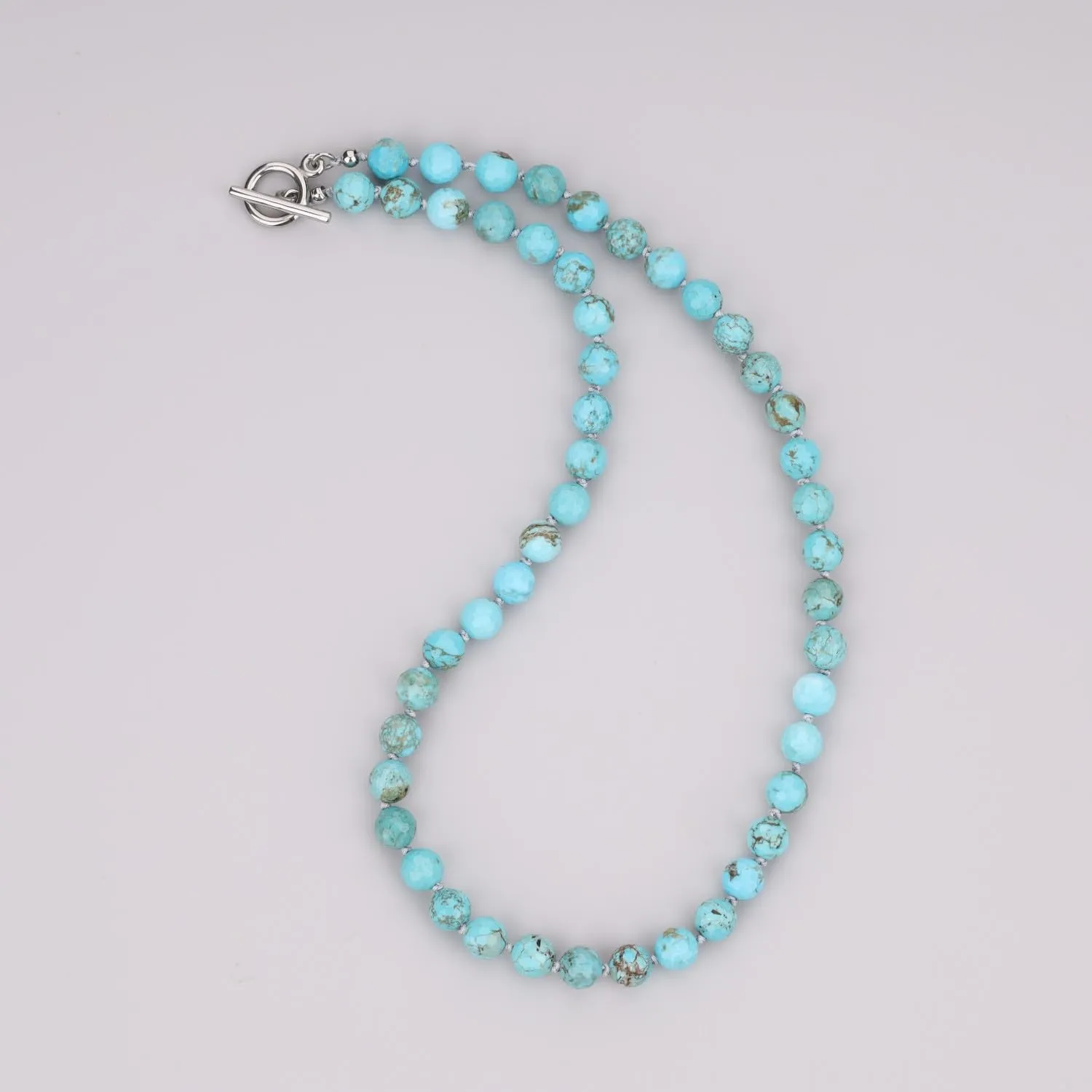 GAVU Collana da Uomo con Perline Sfaccettate di Pietre Naturali, Collana Turchese da Uomo con Perle Annodate a Mano Una ad Una e Chiusura T-Bar 60cm - immagine 6