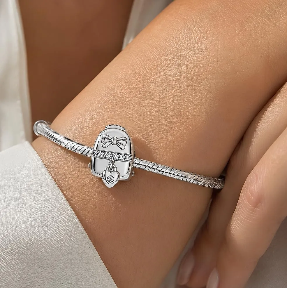 MariaFonte Charm Zaino Compatibile Tutte Marche Pendente Scuola Diploma Gufo Pergamena Cappello Libro Cuore Stella Compleanno Anniversario Ciondoli Originale Bead Argento - immagine 5