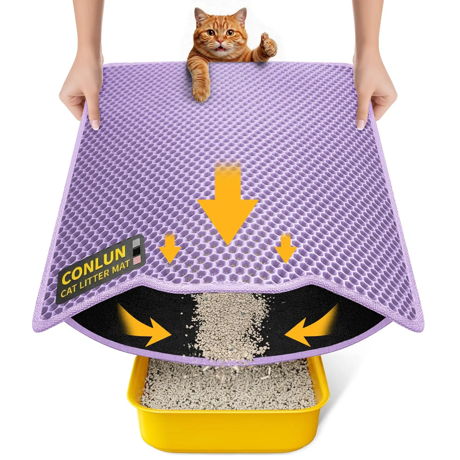Conlun Tappetino Lettiera Gatto 58x42cm, Doppio Strato, Impermeabile, Resistente all'Uro, Lavabile, Antiscivolo Tappeto per Lettiera Gatto, Viola - immagine 1